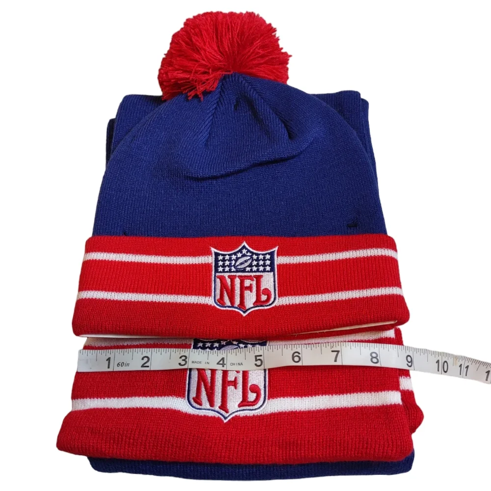 NEW! NFL Pom Beanie Scarf Set One Size Unisex Red Blue